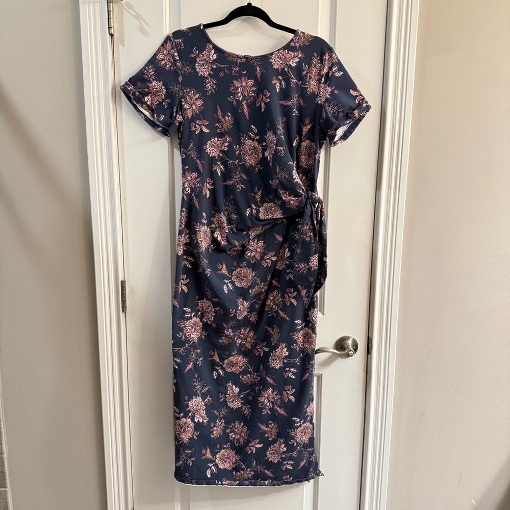Maurices / 24/7 Floral Tie Waist Midi Dress / Navy Combo / XL